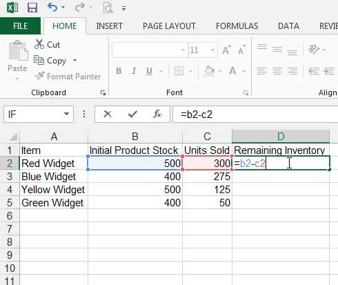 how to do subtraction formula in excel